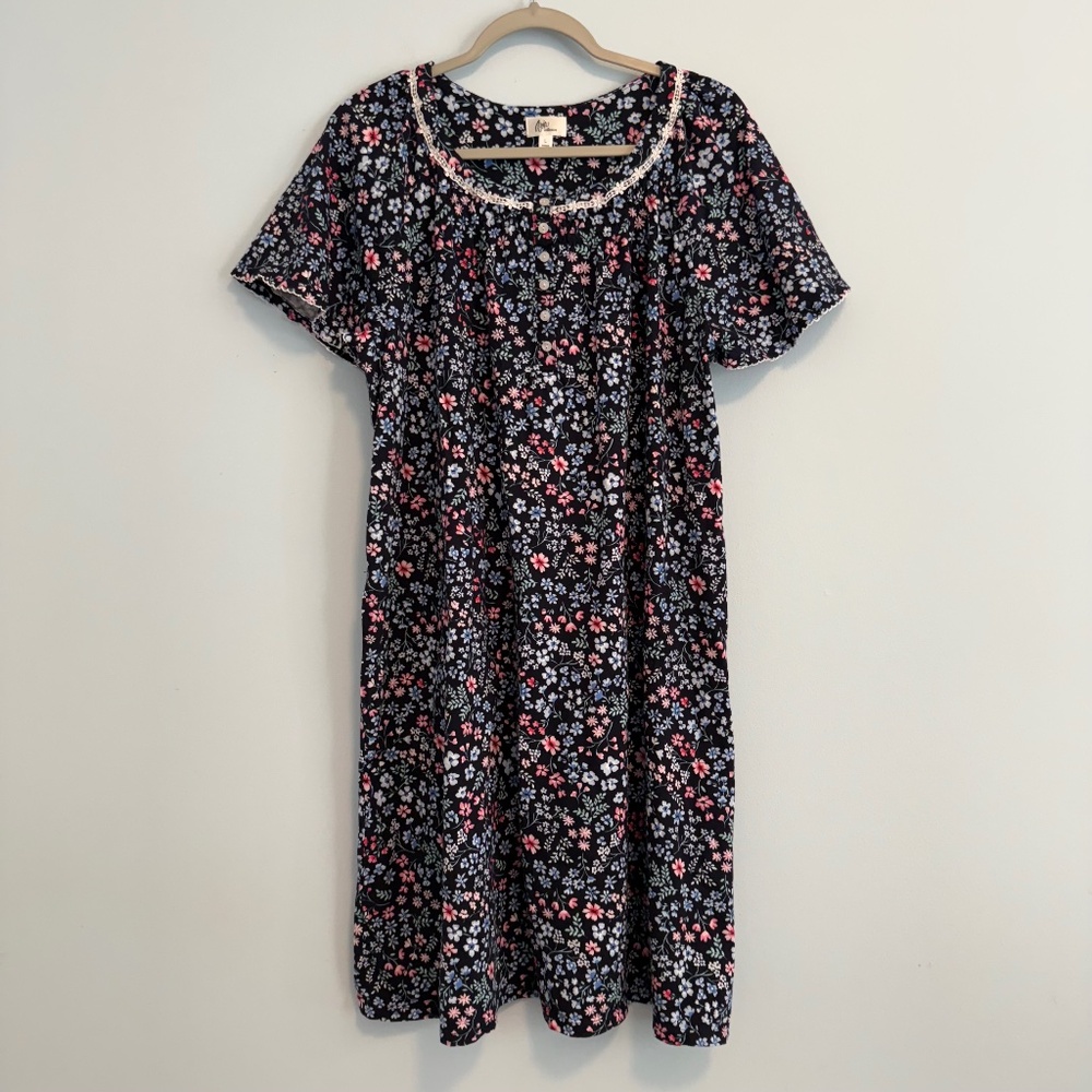 Aria Ladies Cap Sleeve Nightgown W/Side Pockezs Multicolor Sz‎ L